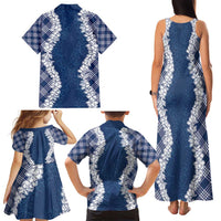 Hawaii Aloha Plumeria Lei Navy Palaka Family Matching Tank Maxi Dress and Hawaiian Shirt LT7 - Polynesian Pride