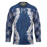 Hawaii Aloha Plumeria Lei Navy Palaka Hockey Jersey - Polynesian Pride