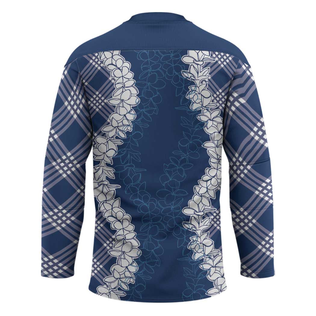 Hawaii Aloha Plumeria Lei Navy Palaka Hockey Jersey - Polynesian Pride