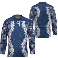 Hawaii Aloha Plumeria Lei Navy Palaka Hockey Jersey - Polynesian Pride