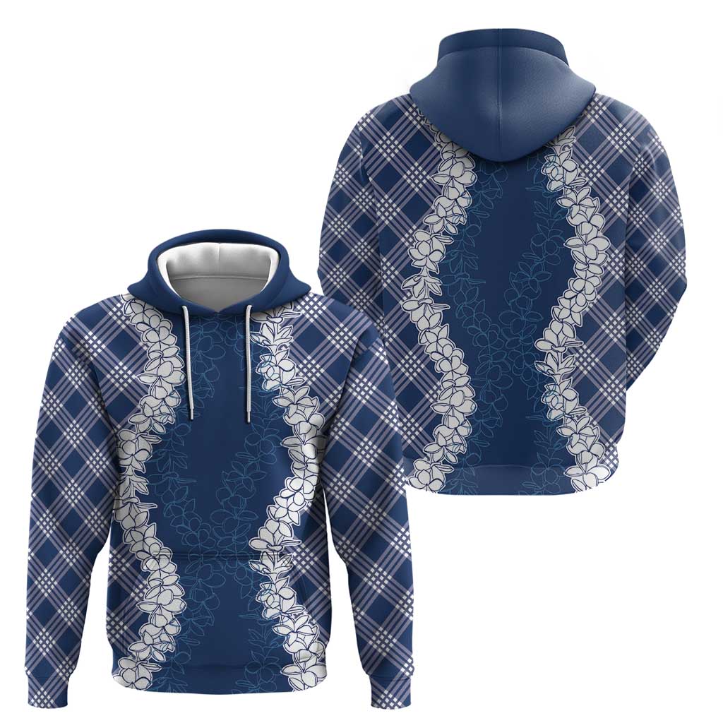 Hawaii Aloha Plumeria Lei Navy Palaka Hoodie - Polynesian Pride
