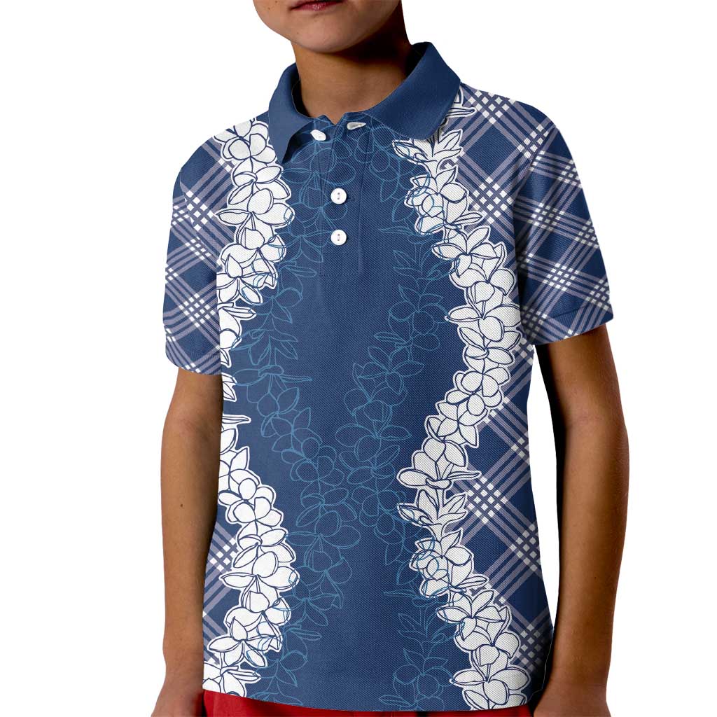 Hawaii Aloha Plumeria Lei Navy Palaka Kid Polo Shirt - Polynesian Pride
