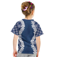 Hawaii Aloha Plumeria Lei Navy Palaka Kid T Shirt - Polynesian Pride