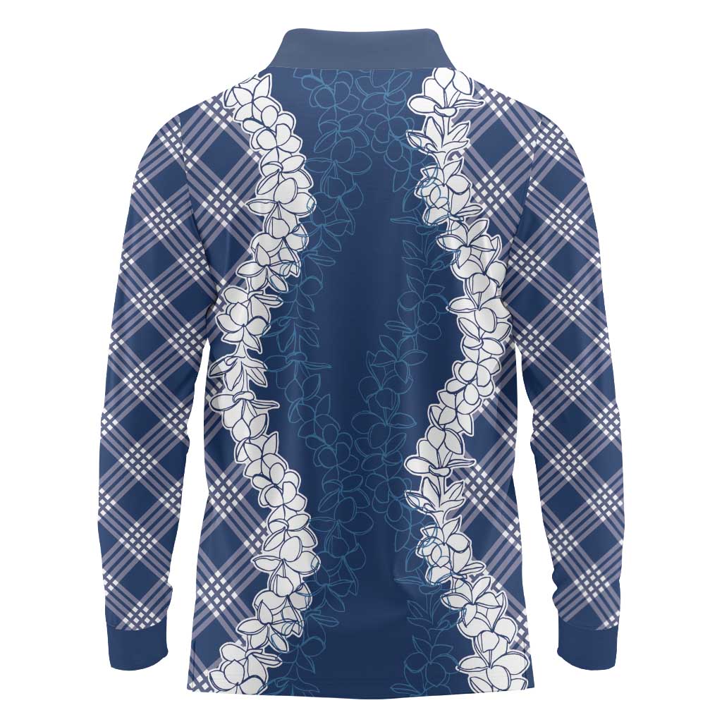 Hawaii Aloha Plumeria Lei Navy Palaka Long Sleeve Polo Shirt - Polynesian Pride