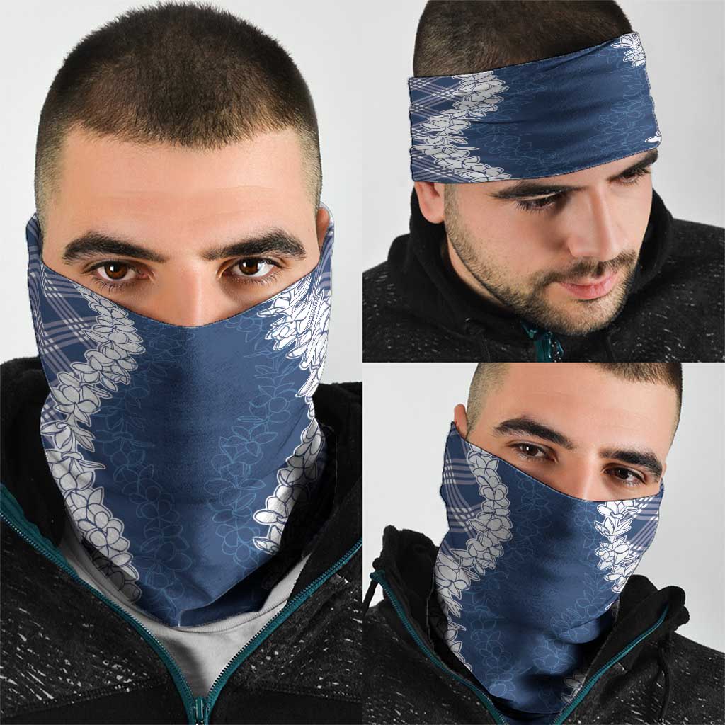 Hawaii Aloha Plumeria Lei Navy Palaka Neck Gaiter - Polynesian Pride