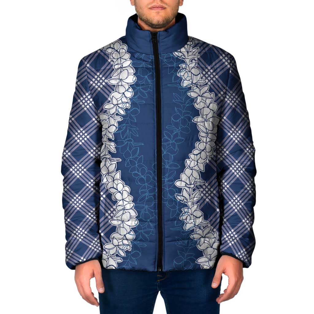Hawaii Aloha Plumeria Lei Navy Palaka Padded Jacket - Polynesian Pride