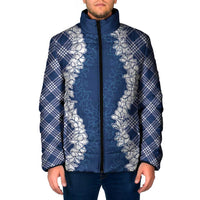 Hawaii Aloha Plumeria Lei Navy Palaka Padded Jacket - Polynesian Pride