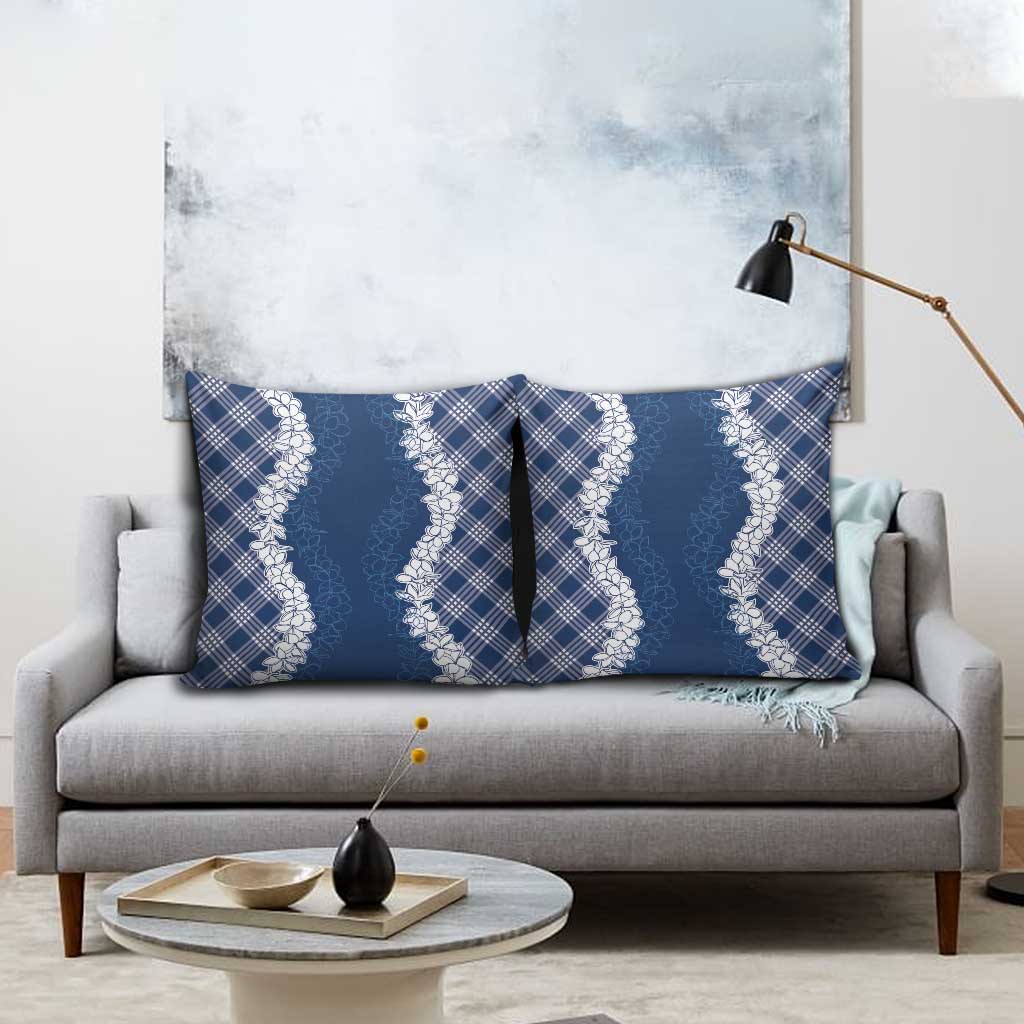 Hawaii Aloha Plumeria Lei Navy Palaka Pillow Cover - Polynesian Pride