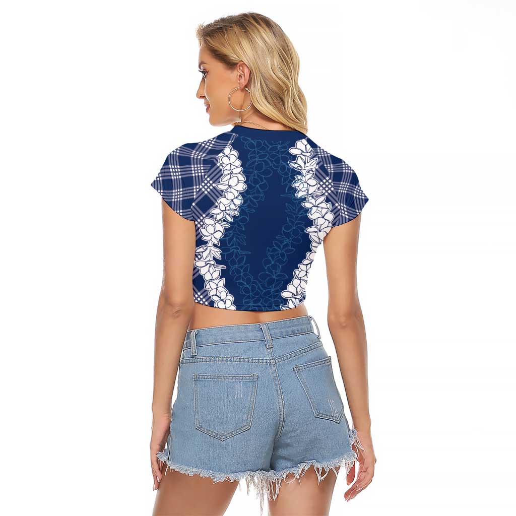 Hawaii Aloha Plumeria Lei Navy Palaka Raglan Cropped T Shirt LT7 - Polynesian Pride