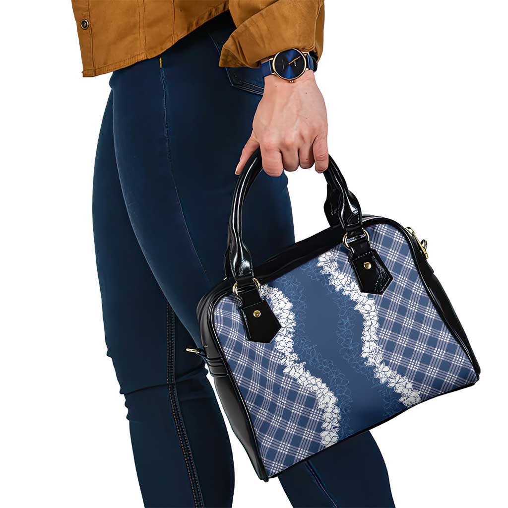Hawaii Aloha Plumeria Lei Navy Palaka Shoulder Handbag - Polynesian Pride