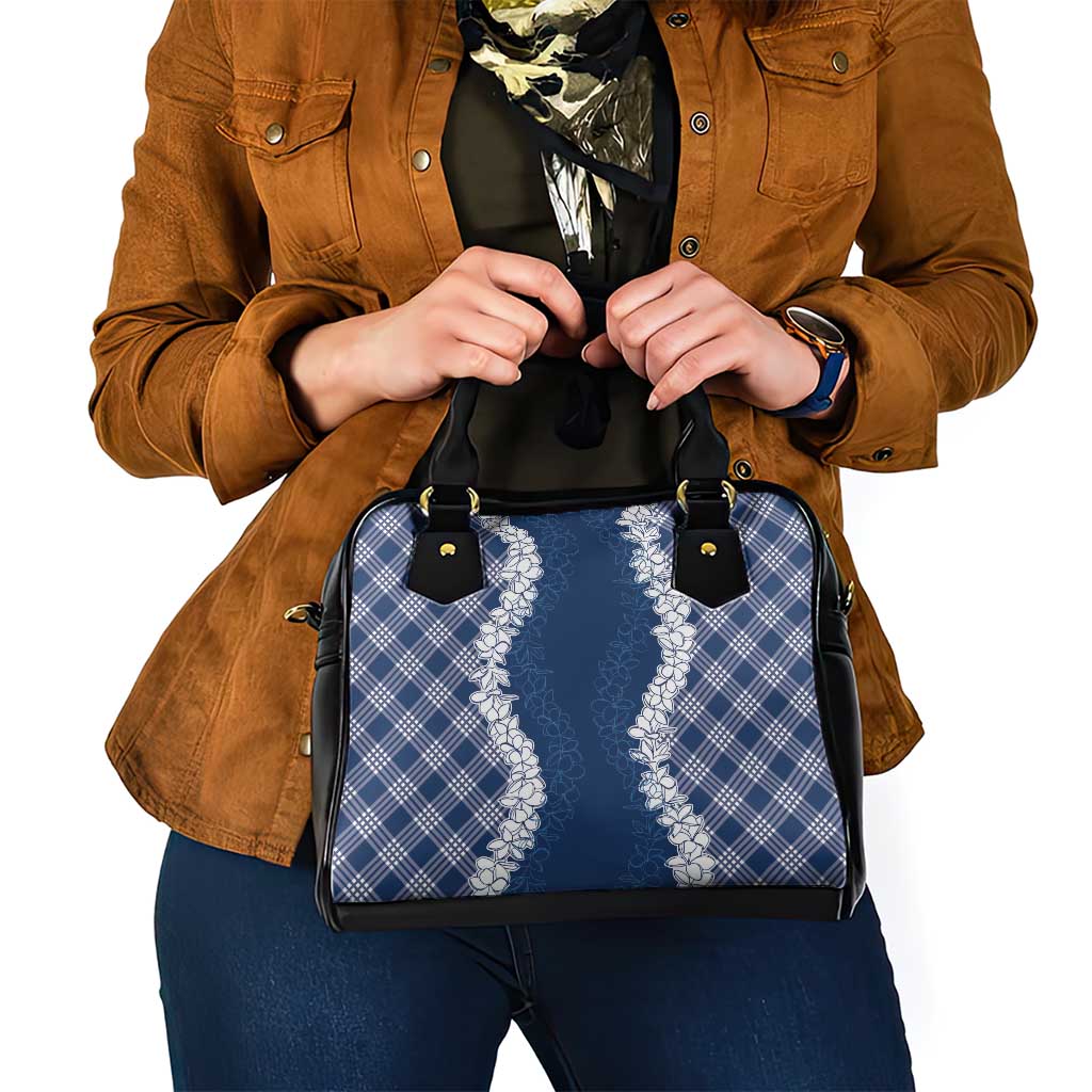 Hawaii Aloha Plumeria Lei Navy Palaka Shoulder Handbag - Polynesian Pride
