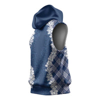 Hawaii Aloha Plumeria Lei Navy Palaka Sleeveless Hoodie - Polynesian Pride