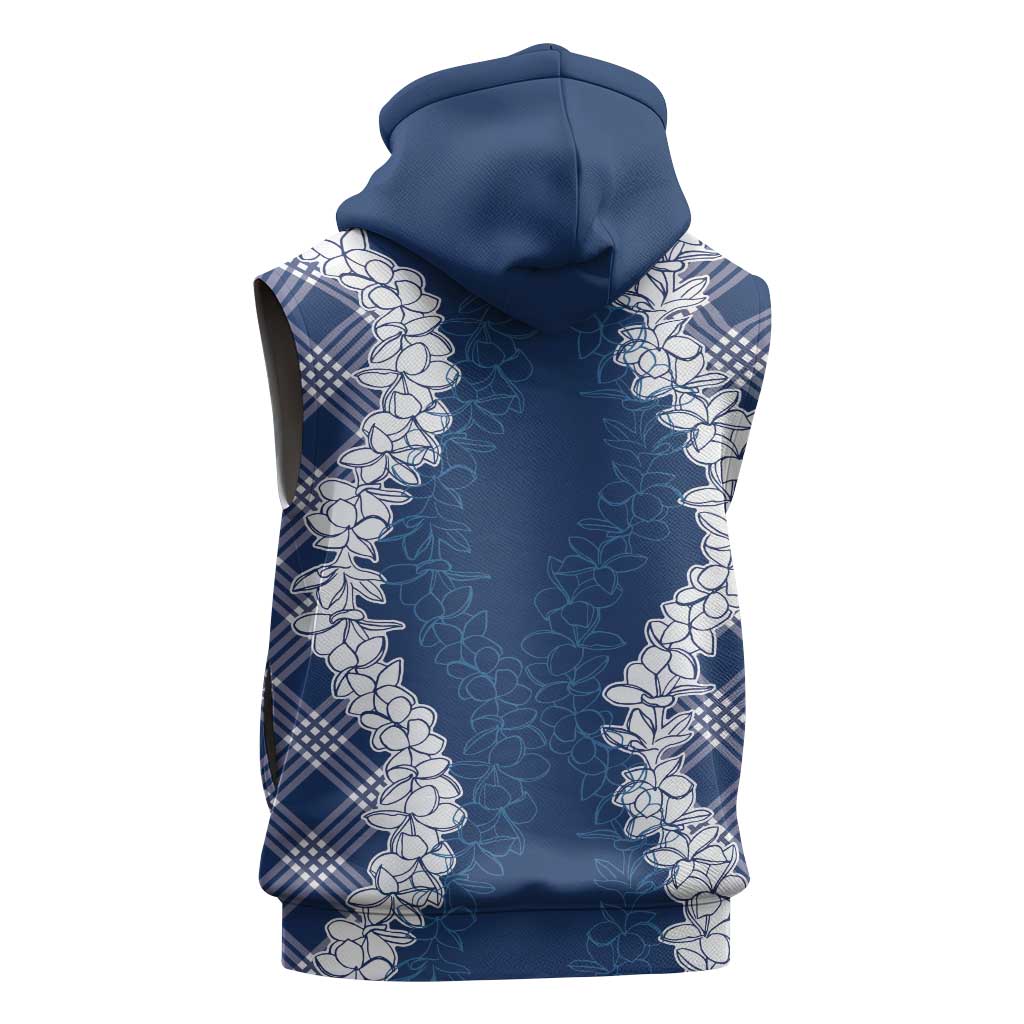 Hawaii Aloha Plumeria Lei Navy Palaka Sleeveless Zip Hoodie - Polynesian Pride