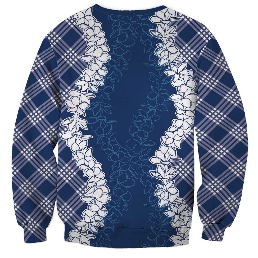 Hawaii Aloha Plumeria Lei Navy Palaka Sweatshirt - Polynesian Pride