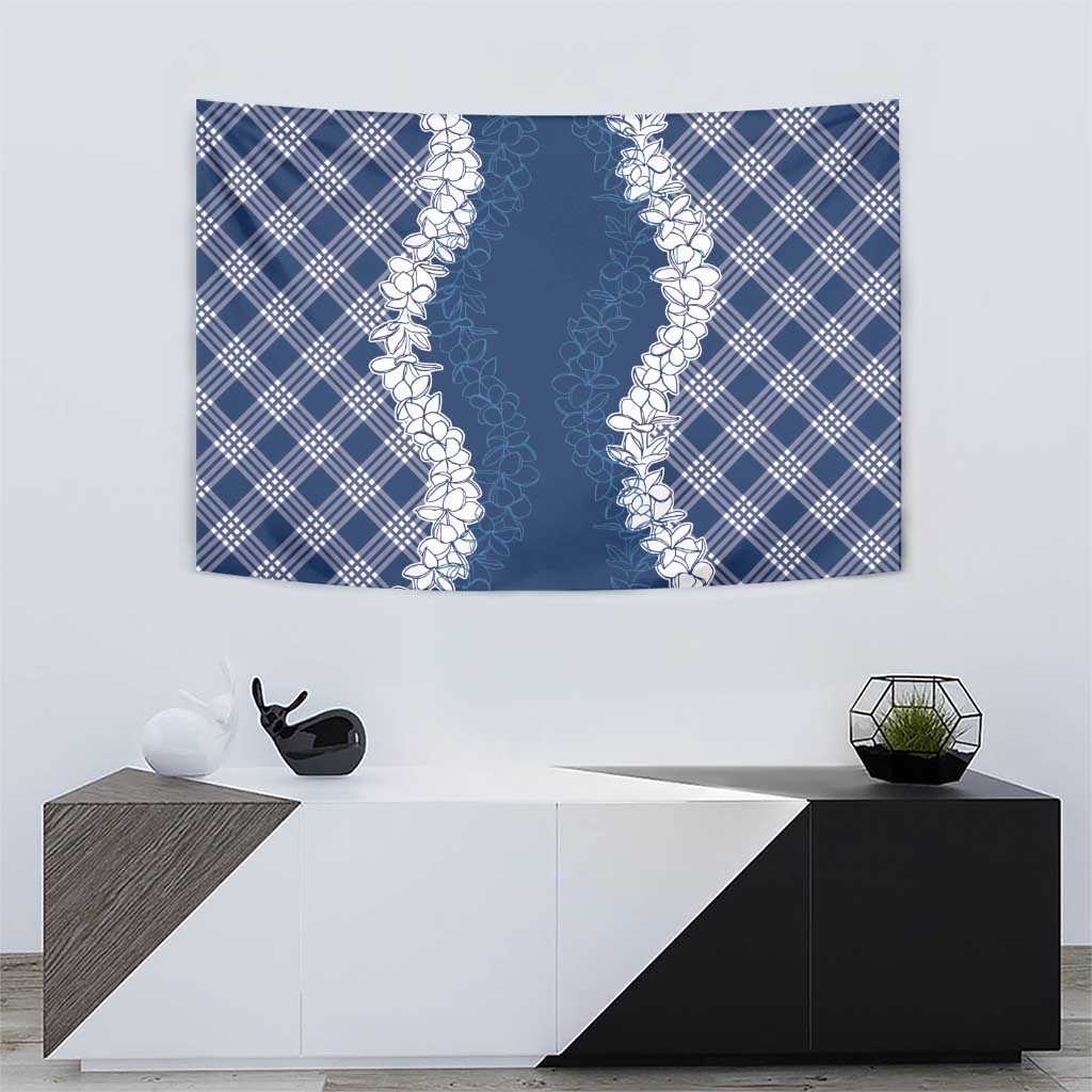 Hawaii Aloha Plumeria Lei Navy Palaka Tapestry - Polynesian Pride
