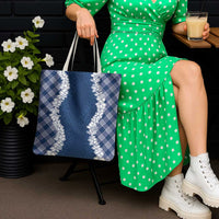 Hawaii Aloha Plumeria Lei Navy Palaka Tote Bag - Polynesian Pride