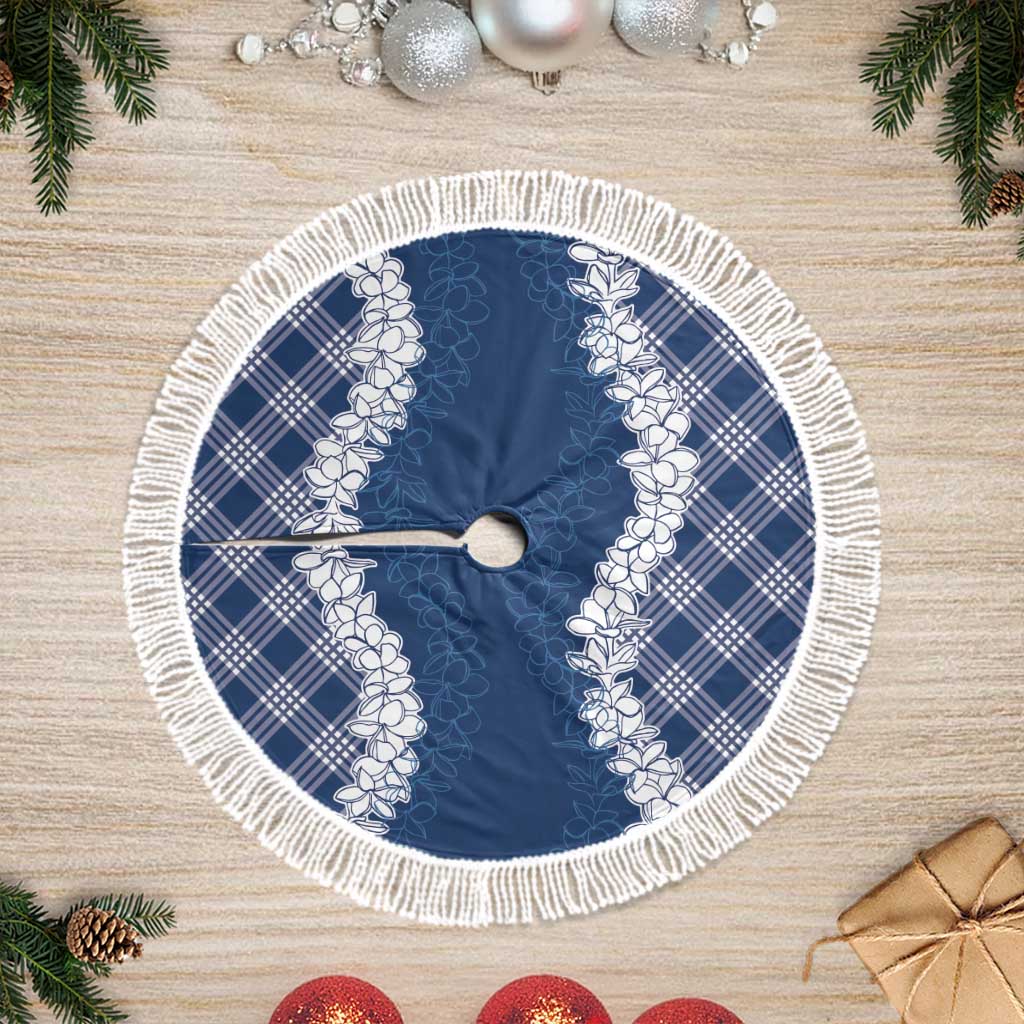 Hawaii Aloha Plumeria Lei Navy Palaka Tree Skirt - Polynesian Pride