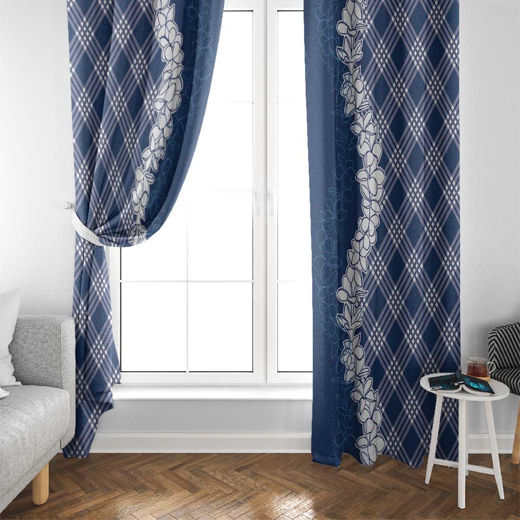 Hawaii Aloha Plumeria Lei Navy Palaka Window Curtain - Polynesian Pride
