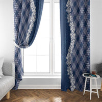 Hawaii Aloha Plumeria Lei Navy Palaka Window Curtain - Polynesian Pride