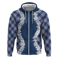 Hawaii Aloha Plumeria Lei Navy Palaka Zip Hoodie - Polynesian Pride