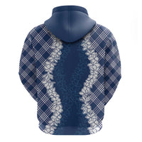 Hawaii Aloha Plumeria Lei Navy Palaka Zip Hoodie - Polynesian Pride