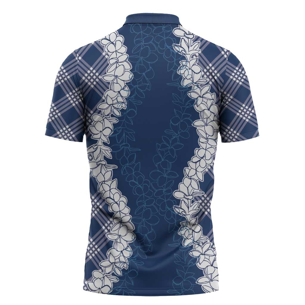 Hawaii Aloha Plumeria Lei Navy Palaka Zipper Polo Shirt - Polynesian Pride