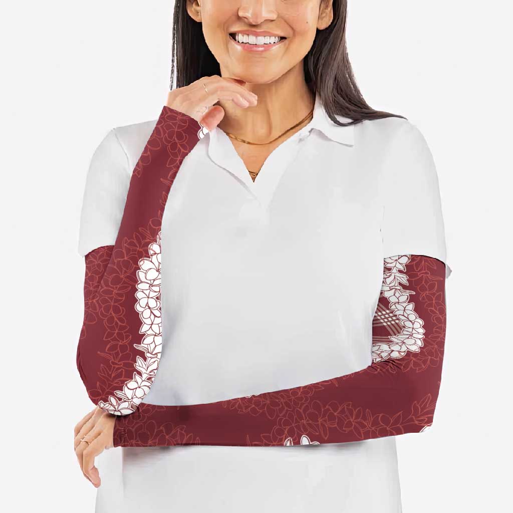 Hawaii Aloha Plumeria Lei Scarlet Palaka Arm Sleeves - Polynesian Pride