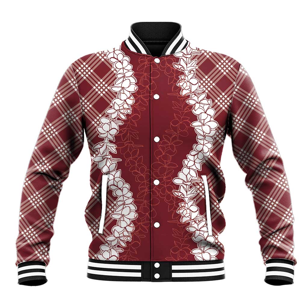 Hawaii Aloha Plumeria Lei Scarlet Palaka Baseball Jacket - Polynesian Pride