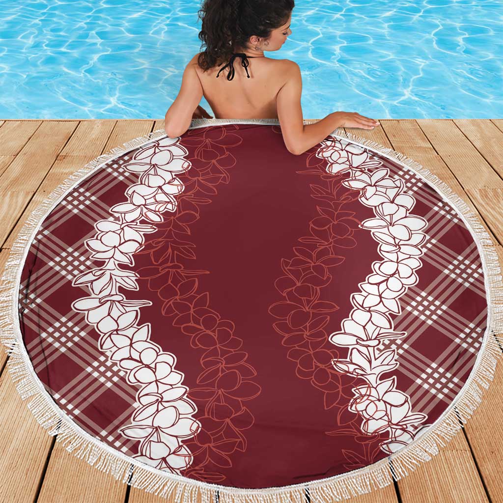 Hawaii Aloha Plumeria Lei Scarlet Palaka Beach Blanket - Polynesian Pride