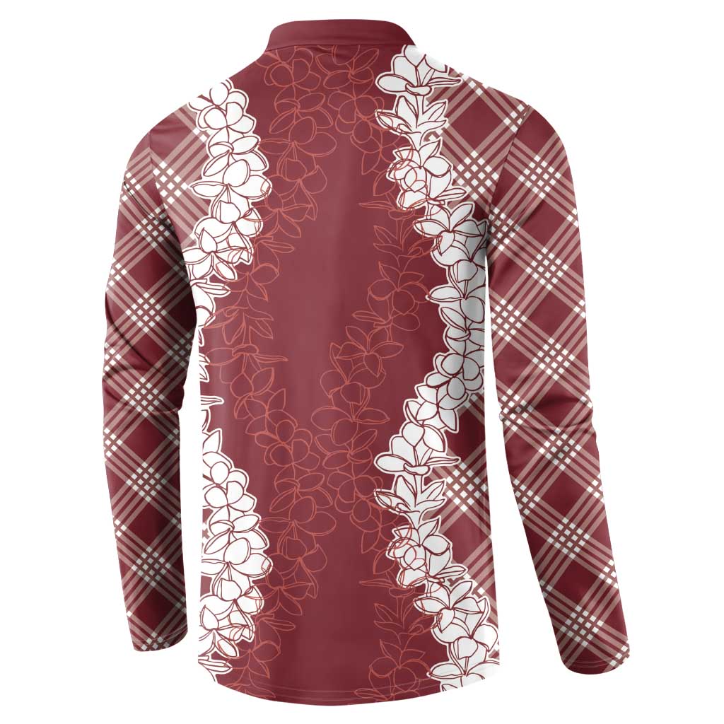 Hawaii Aloha Plumeria Lei Scarlet Palaka Button Sweatshirt - Polynesian Pride