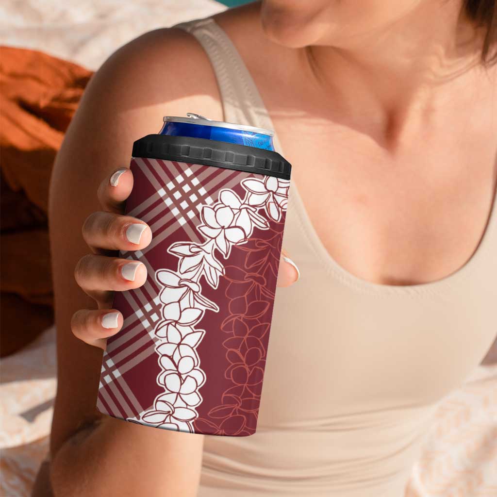 Hawaii Aloha Plumeria Lei Scarlet Palaka 4 in 1 Can Cooler Tumbler - Polynesian Pride