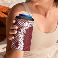 Hawaii Aloha Plumeria Lei Scarlet Palaka 4 in 1 Can Cooler Tumbler - Polynesian Pride