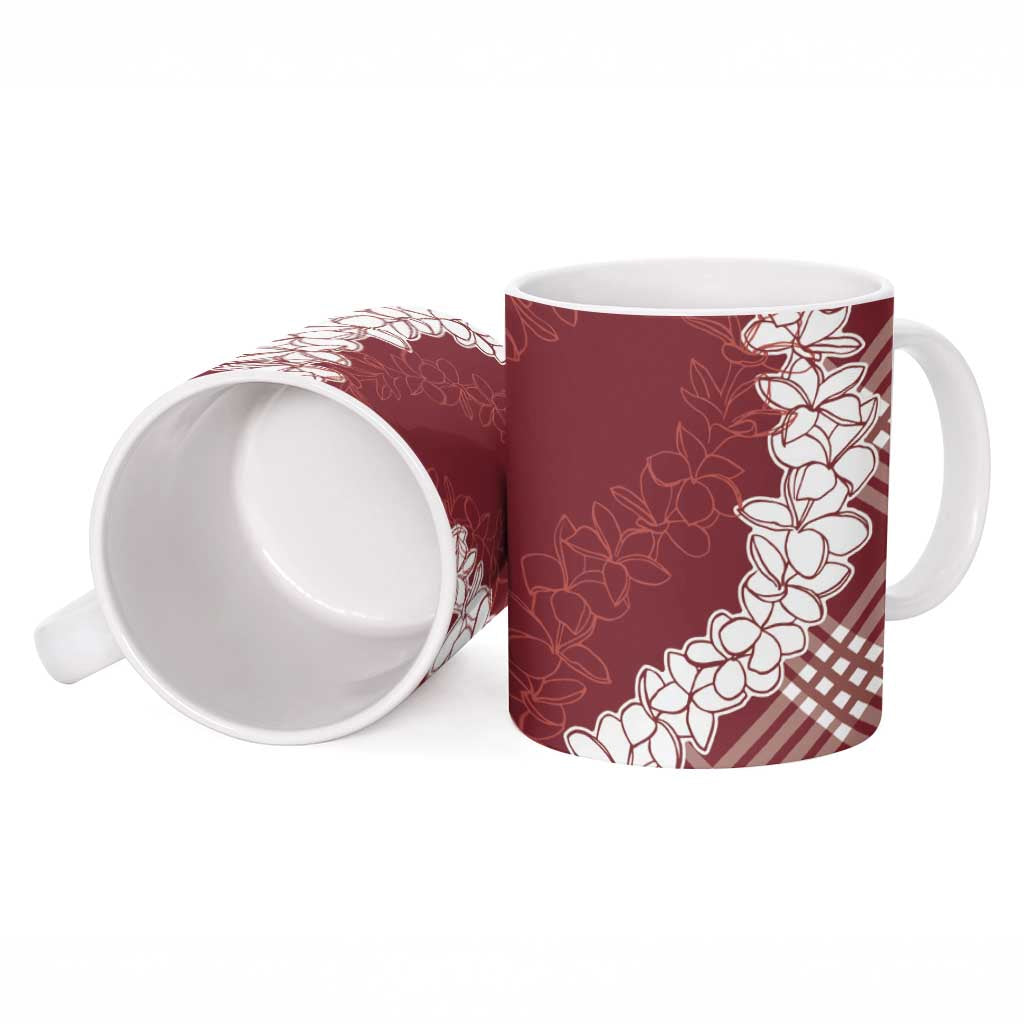 Hawaii Aloha Plumeria Lei Scarlet Palaka Ceramic Mug - Polynesian Pride