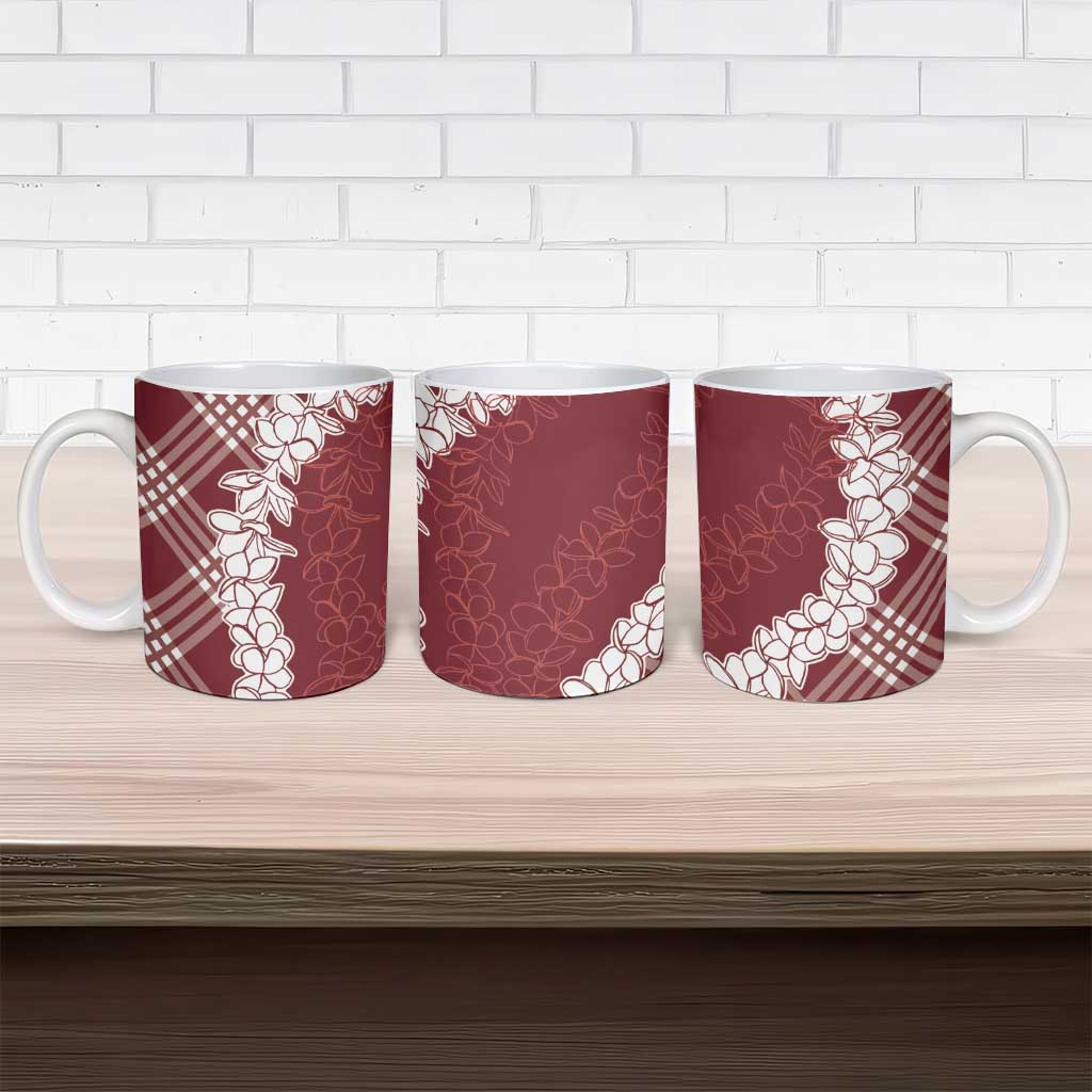 Hawaii Aloha Plumeria Lei Scarlet Palaka Ceramic Mug - Polynesian Pride