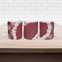 Hawaii Aloha Plumeria Lei Scarlet Palaka Ceramic Mug - Polynesian Pride