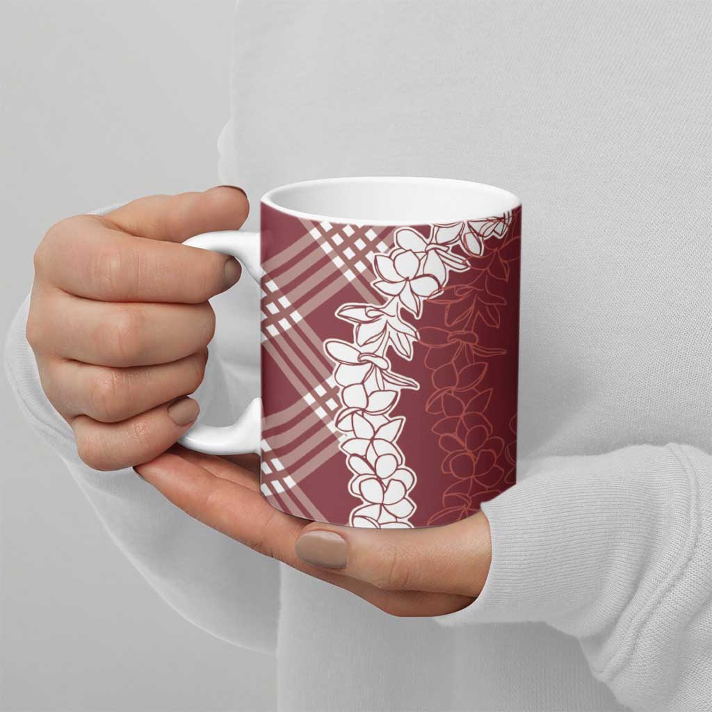 Hawaii Aloha Plumeria Lei Scarlet Palaka Ceramic Mug - Polynesian Pride