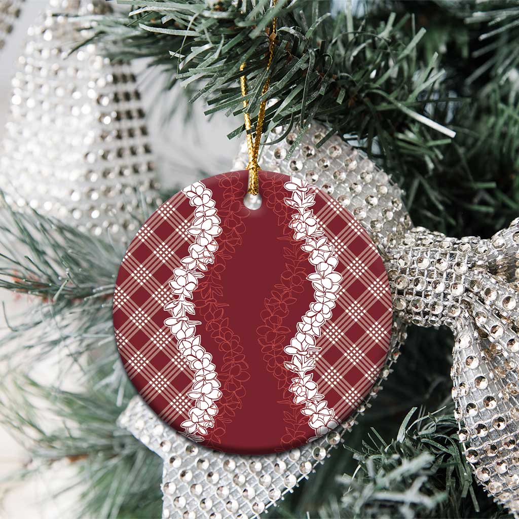 Hawaii Aloha Plumeria Lei Scarlet Palaka Ceramic Ornament - Polynesian Pride