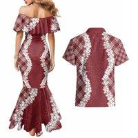 Hawaii Aloha Plumeria Lei Scarlet Palaka Couples Matching Mermaid Dress and Hawaiian Shirt LT7 - Polynesian Pride