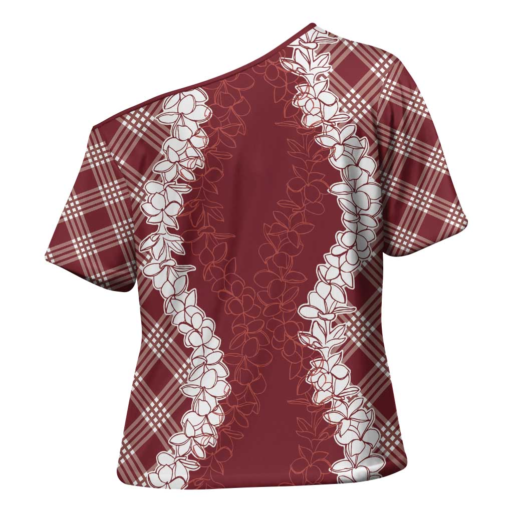 Hawaii Aloha Plumeria Lei Scarlet Palaka Cross Shoulder Shirt - Polynesian Pride