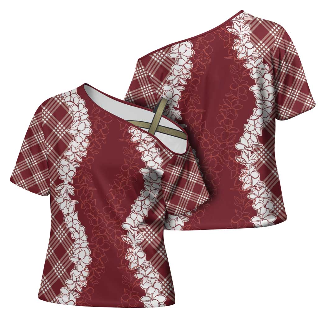 Hawaii Aloha Plumeria Lei Scarlet Palaka Cross Shoulder Shirt - Polynesian Pride
