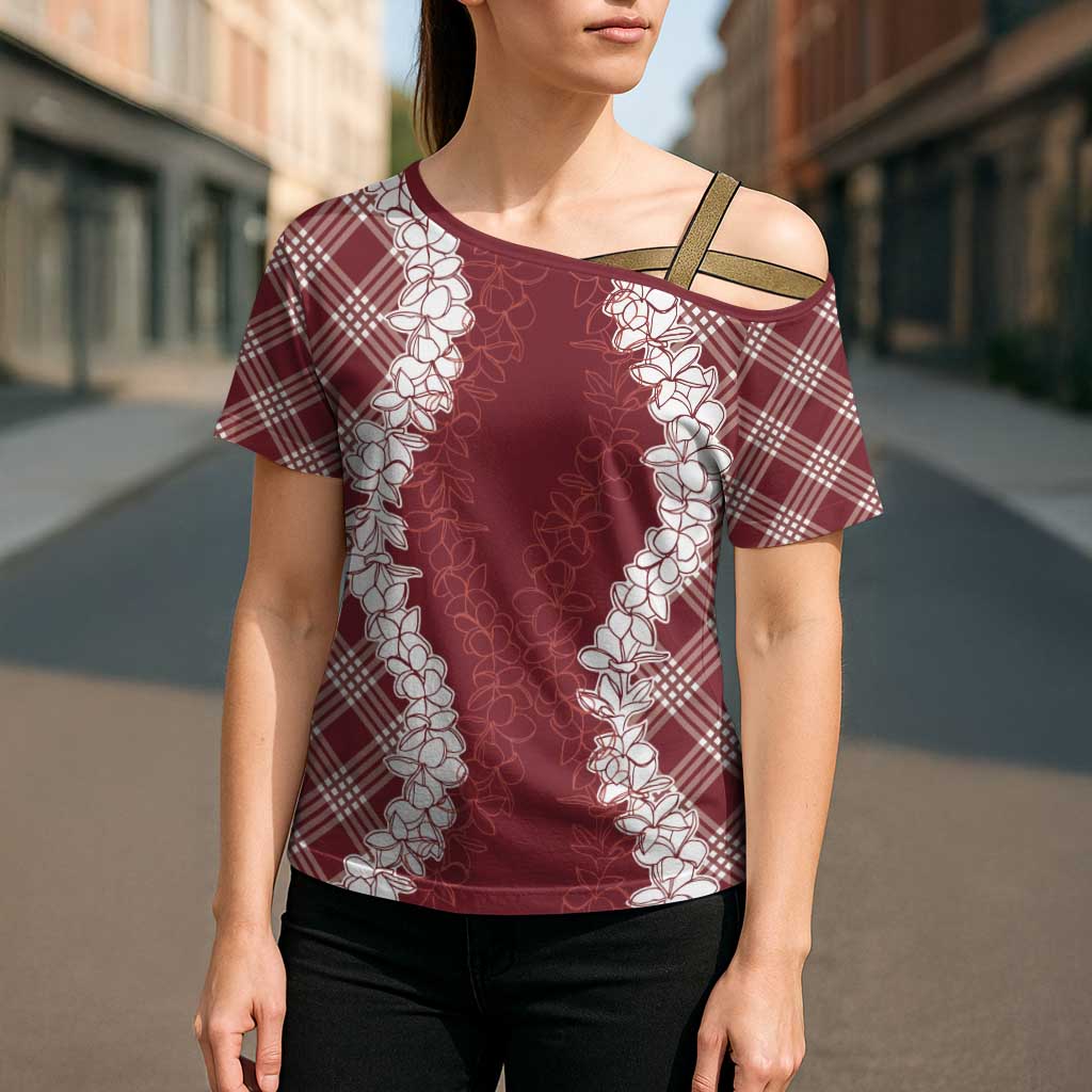 Hawaii Aloha Plumeria Lei Scarlet Palaka Cross Shoulder Shirt - Polynesian Pride