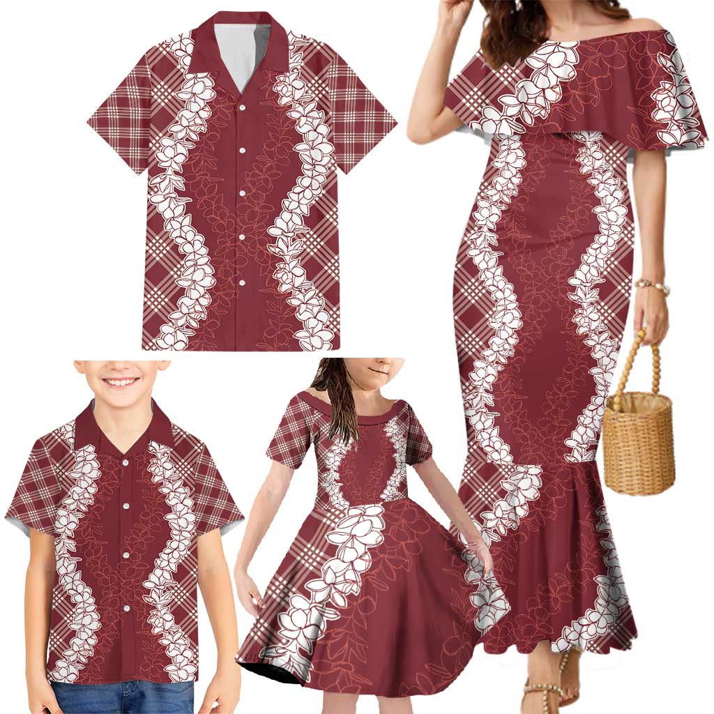 Hawaii Aloha Plumeria Lei Scarlet Palaka Family Matching Mermaid Dress and Hawaiian Shirt LT7 - Polynesian Pride