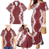 Hawaii Aloha Plumeria Lei Scarlet Palaka Family Matching Mermaid Dress and Hawaiian Shirt LT7 - Polynesian Pride