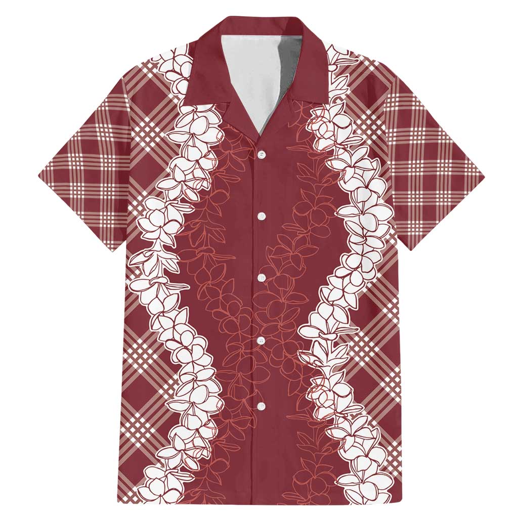 Hawaii Aloha Plumeria Lei Scarlet Palaka Family Matching Mermaid Dress and Hawaiian Shirt LT7 Dad's Shirt - Short Sleeve Scarlet - Polynesian Pride