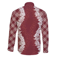 Hawaii Aloha Plumeria Lei Scarlet Palaka Family Matching Off The Shoulder Long Sleeve Dress and Hawaiian Shirt LT7 - Polynesian Pride