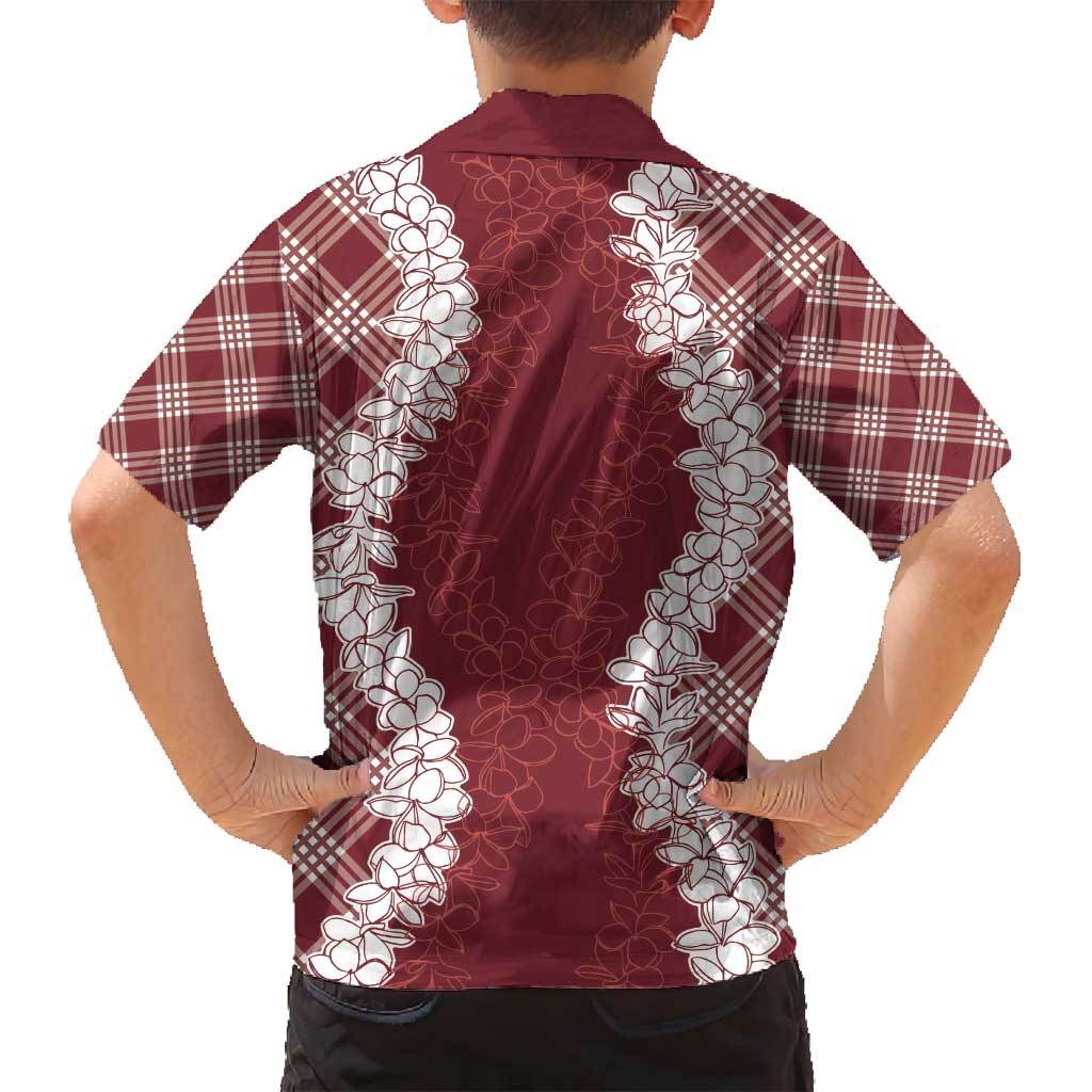 Hawaii Aloha Plumeria Lei Scarlet Palaka Family Matching Off Shoulder Short Dress and Hawaiian Shirt LT7 - Polynesian Pride