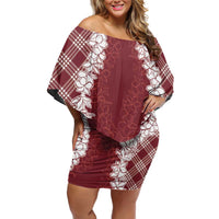 Hawaii Aloha Plumeria Lei Scarlet Palaka Family Matching Off Shoulder Short Dress and Hawaiian Shirt LT7 Mom's Dress Scarlet - Polynesian Pride