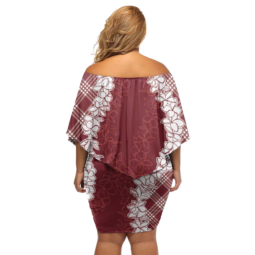 Hawaii Aloha Plumeria Lei Scarlet Palaka Family Matching Off Shoulder Short Dress and Hawaiian Shirt LT7 - Polynesian Pride