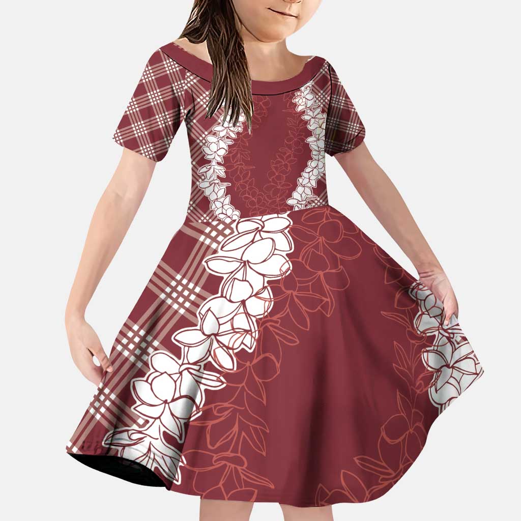 Hawaii Aloha Plumeria Lei Scarlet Palaka Family Matching Puletasi and Hawaiian Shirt LT7 Daughter's Dress Scarlet - Polynesian Pride