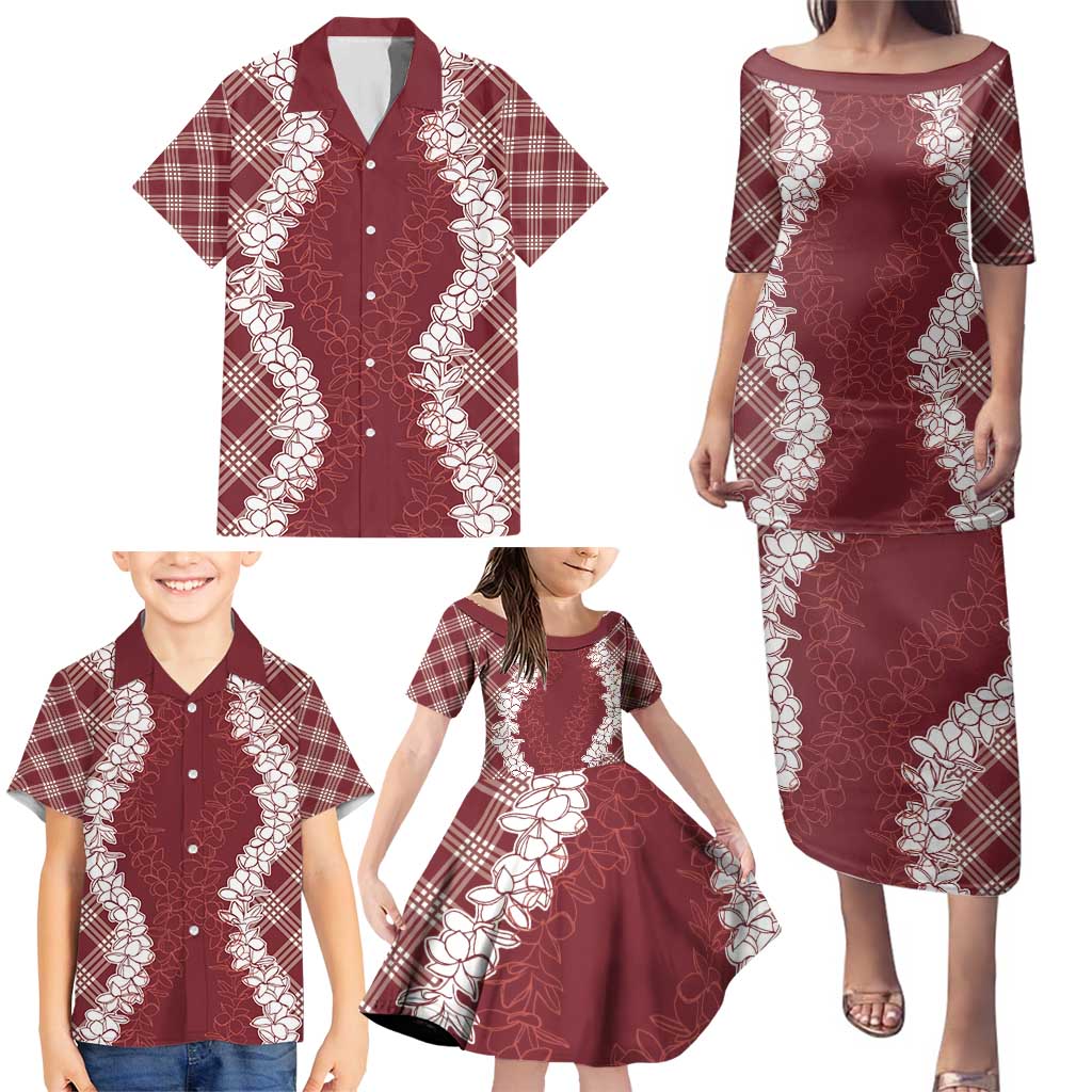 Hawaii Aloha Plumeria Lei Scarlet Palaka Family Matching Puletasi and Hawaiian Shirt LT7 - Polynesian Pride